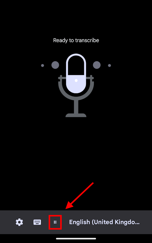 Tap the Hold button to pause Live Transcribe
